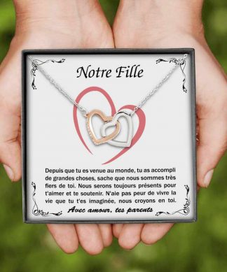Collier avec Pendentif Double Coeur Ma Fille Signé Maman et Papa